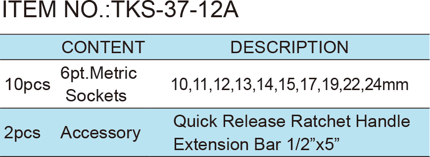 12pcs. 1/2”Dr. Socket Wrench Set (圖1)