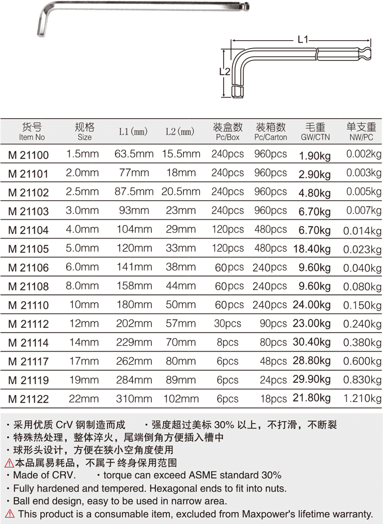 專業(yè)級球頭加長內六角扳手(圖1)